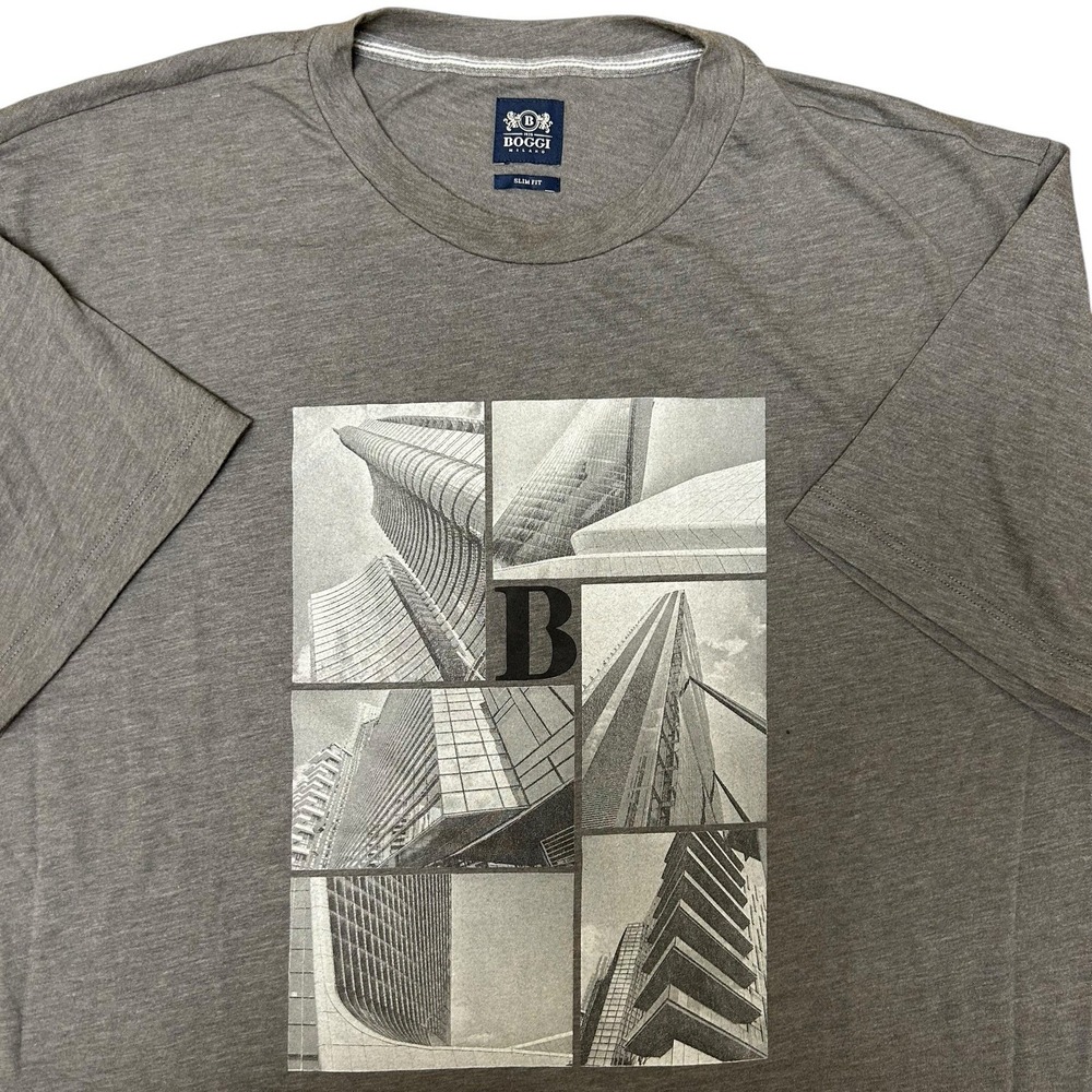 Boggi Milano Stretch Cotton T Shirt Men's XL Sim Graphic‎ Short Sleeve Gray